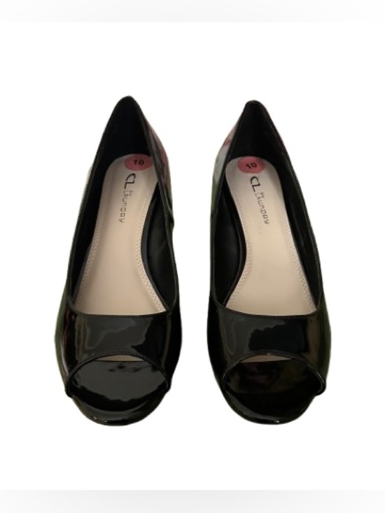 CL by Laundry Shoes - CL by Laundry Black Patent Peep-Toe Wedge Sandals Heels Shoes Size 10